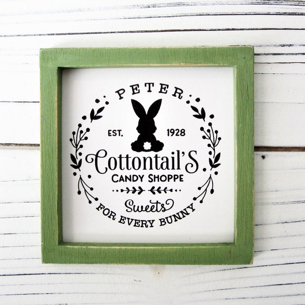 Easter Tiered Tray Sign, Peter Cottontail Candy Shop, Small Easter Sign, Miniature Easter Wood Framed Sign, Tiered Tray Decor, Tiny Easter