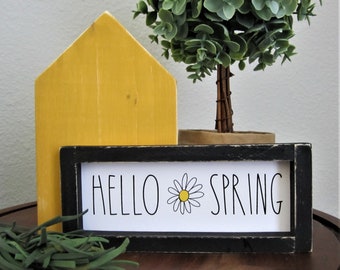 Spring Tiered Tray Sign, Hello Spring Mini Wood Framed Sign, Farmhouse Spring Sign, Small Spring Decor, Farmhouse Decor, Daisy Sign