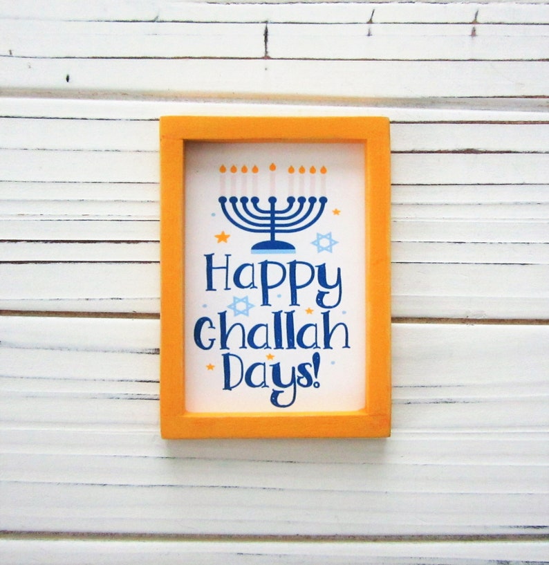 Happy Hanukkah Sign, Chanukah Decor, Miniature Framed Sign, Star of David, Menorah, Festival of Lights Sign, Tiered Tray Decor, Small Sign image 1