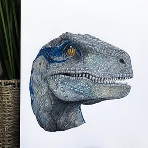 Blue Portrait Jurassic World Fallen Kingdom Poster Print