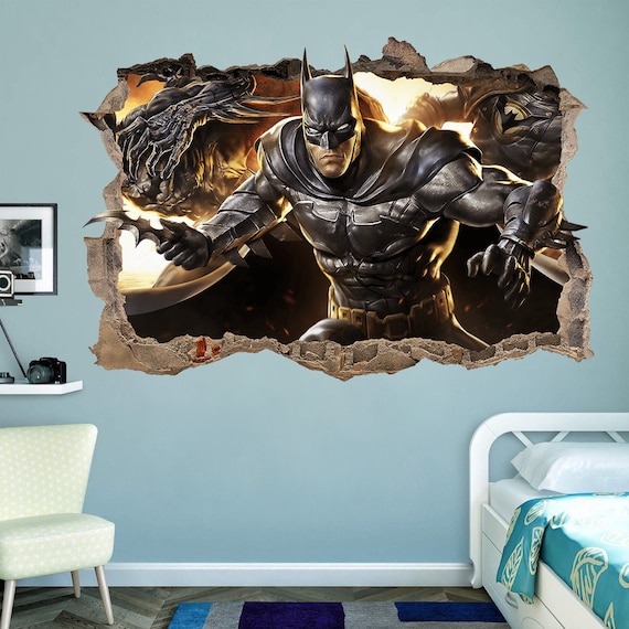 batman 3d wall sticker smashed super hero joker awesome | etsy