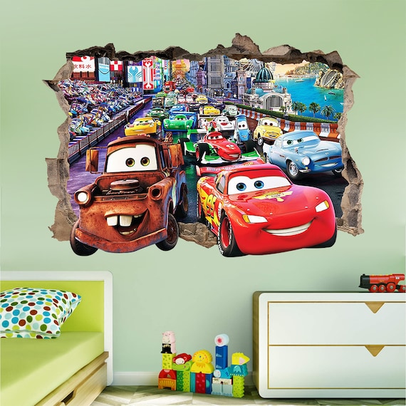 disney cars 3d wall sticker smashed bedroom kids decor vinyl | etsy