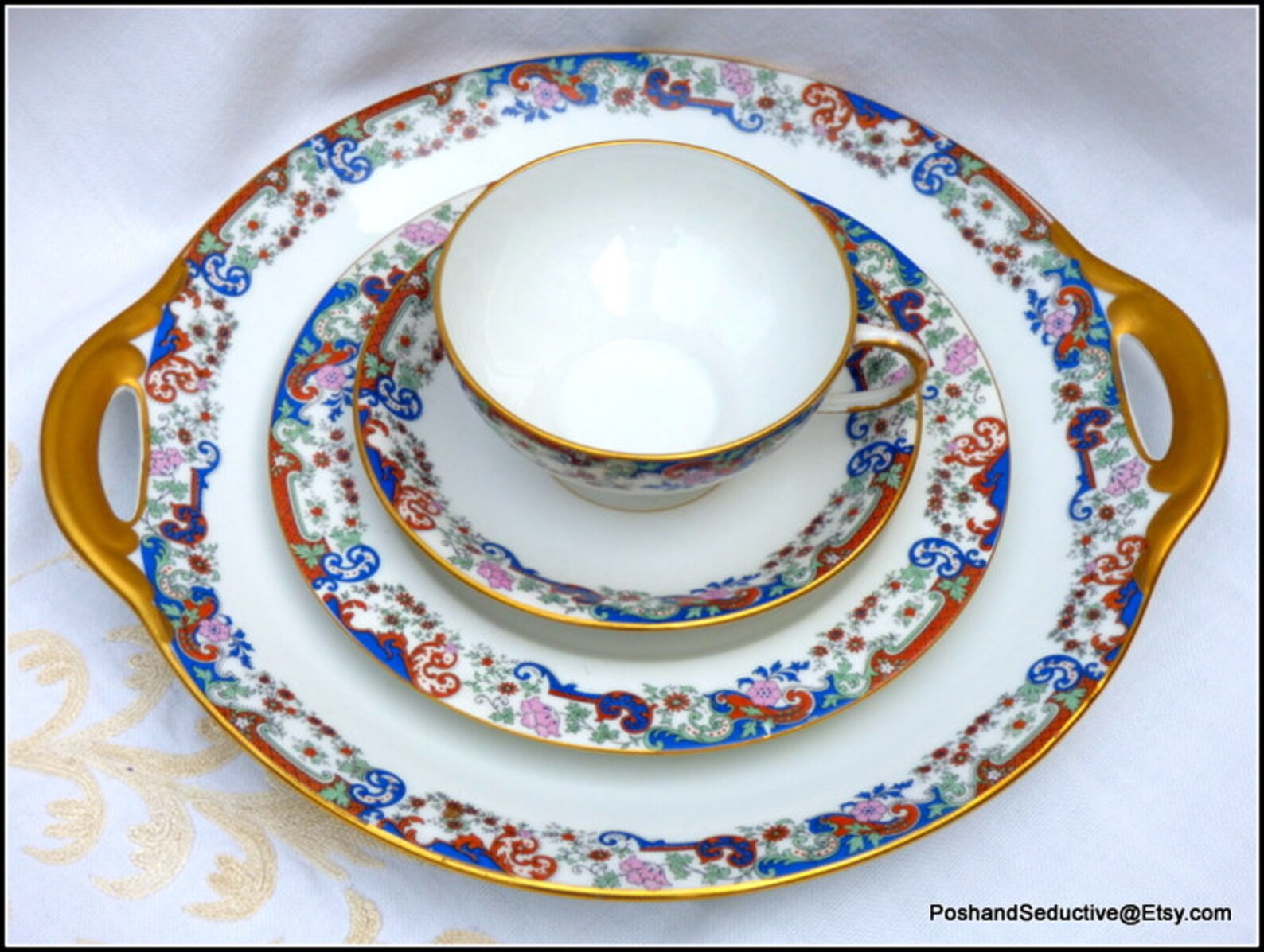 Tea Cup Saucer Cake Plate Set Antique Limoges Bone China Etsy UK
