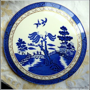 Cake plate 12&quot; original Royal Doulton Booths The Majestic Collection Real Old cobalt Blue Willow vintage china serving pastry tray A8025