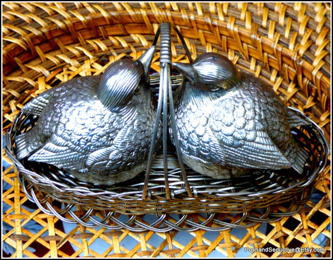 Salt and Pepper Original Pots Set Two Nesting Loving Birds Etsy