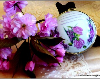 Vintage finest English porcelain trinket box with beautiful pastel floral pattern by Regency with special printed message for your mother