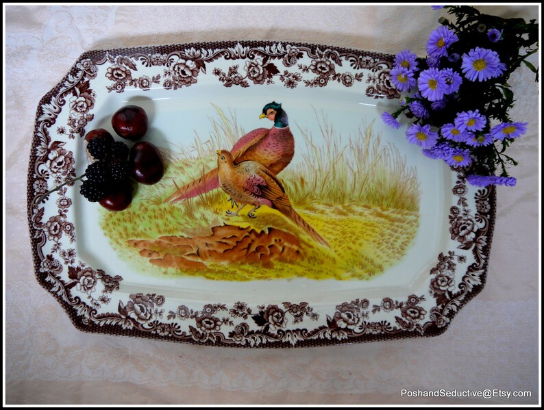 Spode Woodland 17x12 Large Christmas Turkey Platter Brown English