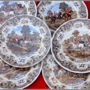 Fox Hunting SIX China Dinner Plates Collection Set Countryside