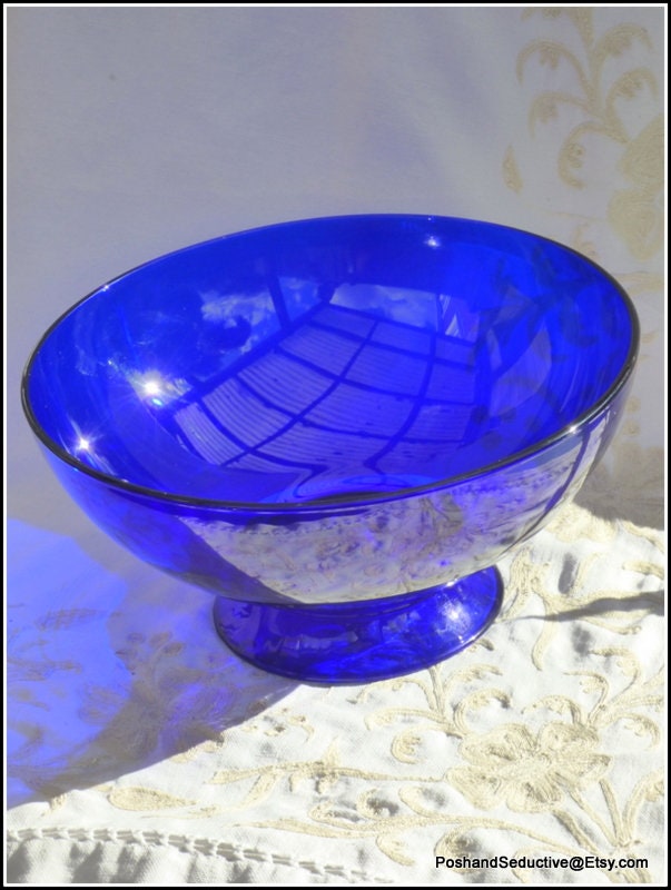 Large Blue Swirl Molten Glass Fruit Bowl: Handmade - Decora Loft