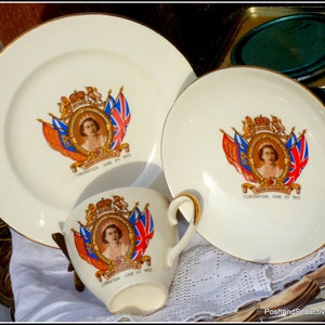 Original CORONATION 1953 commemorative cup saucer plate Her Majesty Queen Elizabeth II vintage china collectible British Royal memorabilia
