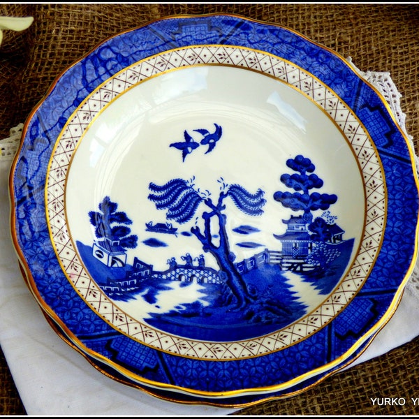 Soup rimmed bowl Royal Doulton Booths, The Majestic Collection Real Old Blue Willow cobalt vintage plate, part dinner set replacement pieces