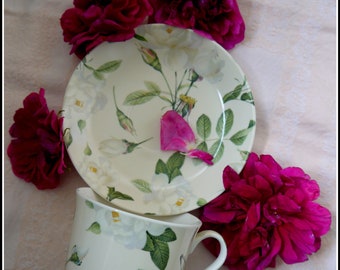 Jumbo breakfast cup&saucer English rose Heron Cross Pottery 16 fluid oz tea lover gift countryside pattern china mans big tea cup coffee mug