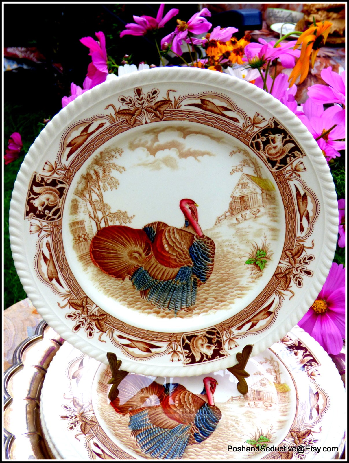 Barnyard King Johnson Brothers Thanksgiving Vintage Transferware