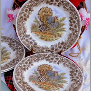 Thanksgiving Turkey Churchill Wildlife vintage transferware dinner plate , festive dining, Christmas pattern, Myott iconic copper engravings