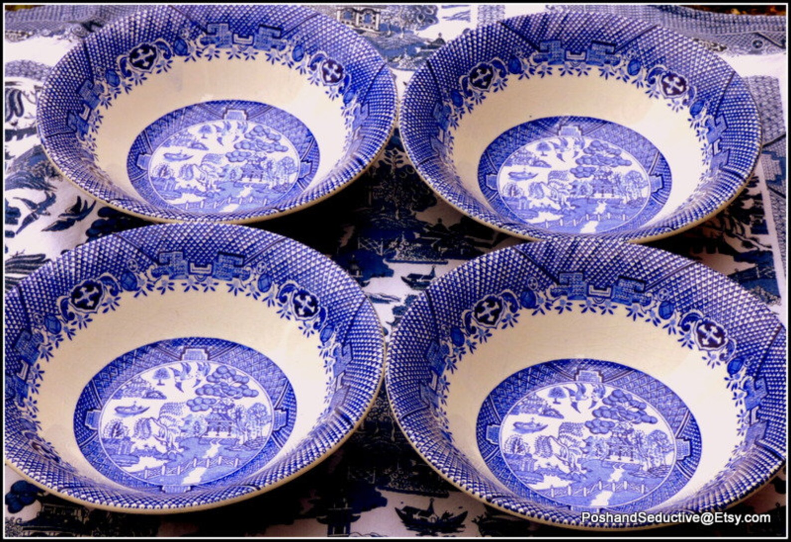 Vintage Blue Willow Cereal Bowls Set of Four Desert Serving Etsy UK