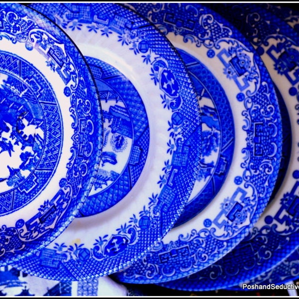 Mehrschichtige handgemachte Kuchen stand orientalische Pagode, Blue Willow Chinoiserie China-Muster, sattfünf gestufte Teller, blau und weiß chic Dekor