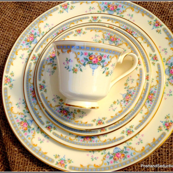 Table dinner setting 5 pieces Royal Doulton for one Romance Collection Juliet pattern China Wedding gift exquisite floral pattern creamware