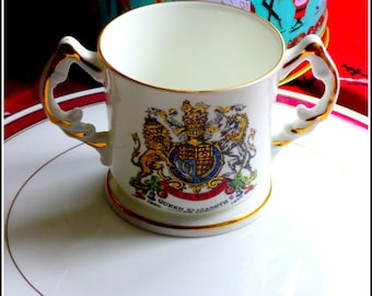 Original 1977 Silver Jubilee commemorative cup Her Majesty Queen Elizabeth II vintage china collectible British Royal memorabilia loving cup