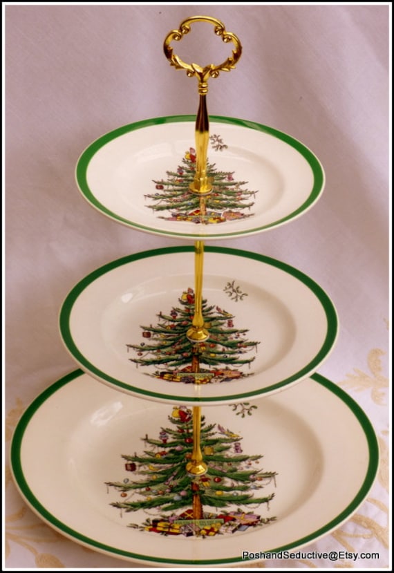 Christmas Tree Three Tier Graduated Plates Handmade Cake Stand Etsy