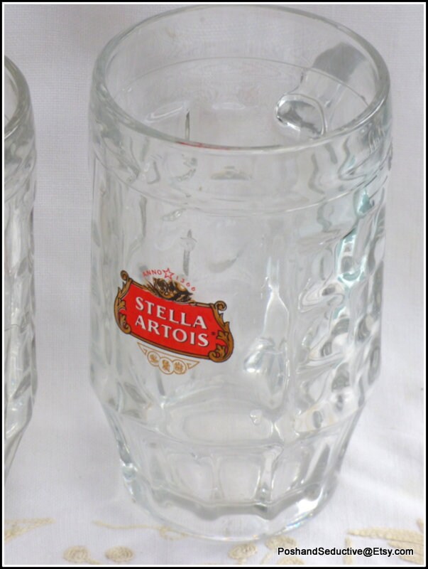 Vintage pair beer glasses with handles heavy structured glass Etsy