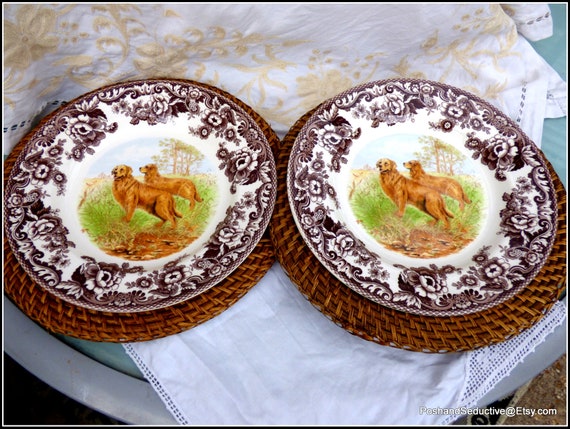 Spode Woodland Series Dinner Plate, Brown Transferware, GOLDEN