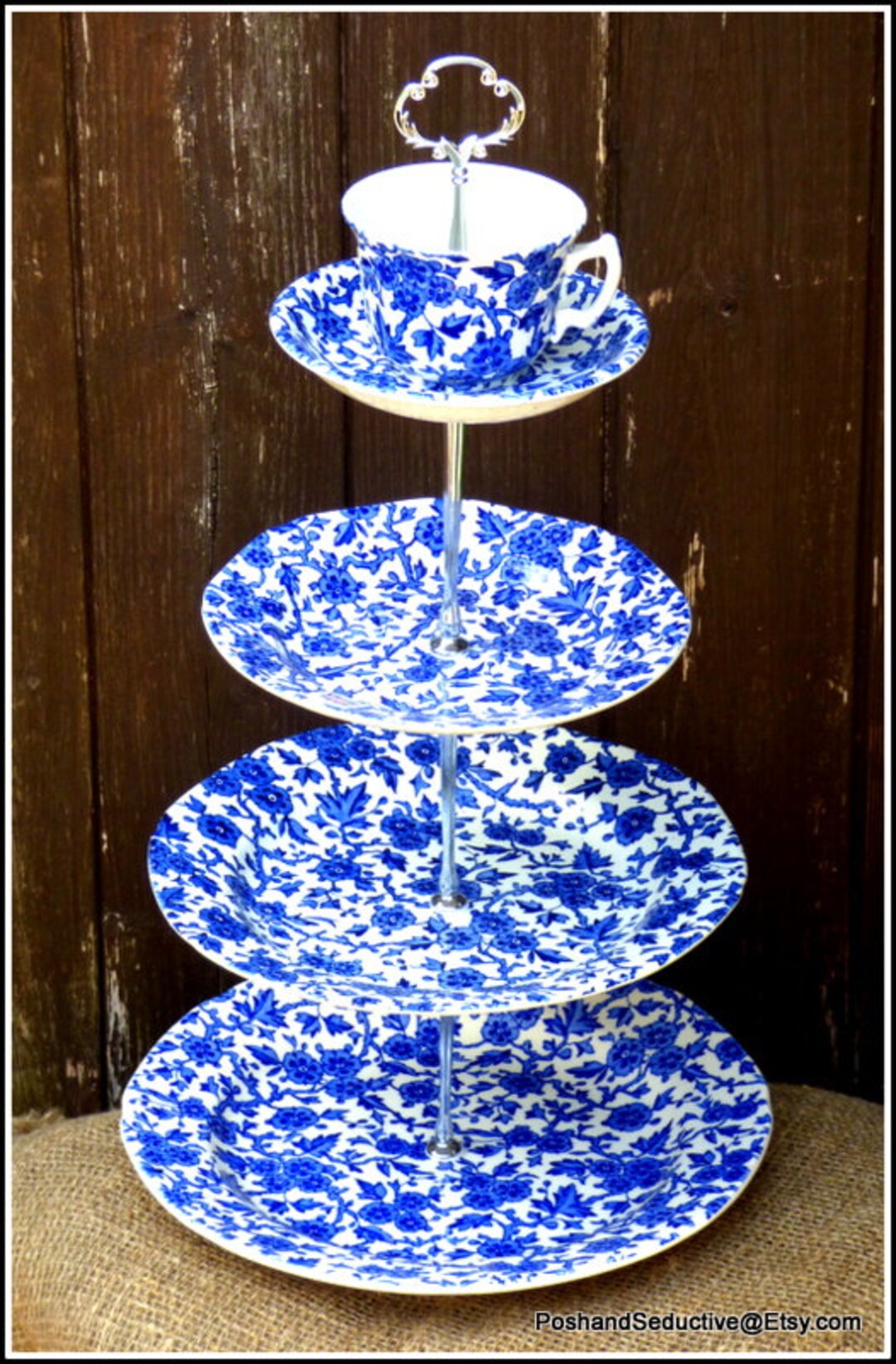 Burleigh China Blue Arden Graduated Plates Four Tier Cake Stand