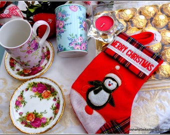 Royal Albert set van twee porseleinen mokken, kopjes onderzetters bloemen Old Country rozen chintz Bronte Collection vintage afternoon tea voor twee chic