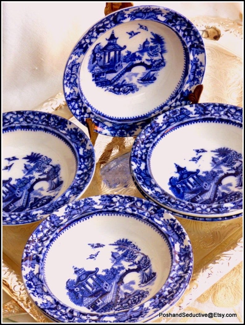 Berry Bowls Set of Six Desert Serving Plates Antique Flow Etsy UK