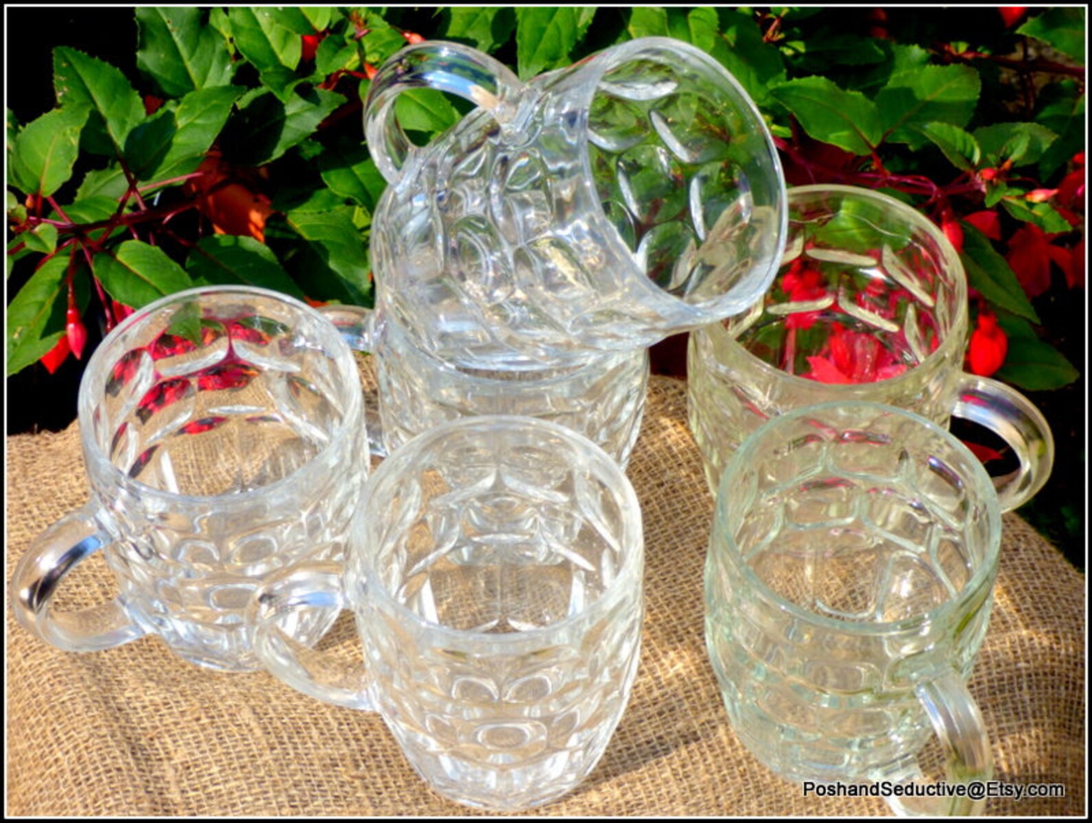 Vintage Beer Glasses Set of 6 With Handles Heavy Solid Glass Etsy