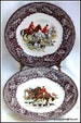 Vintage fox hunting pair of china luncheon plates brown transferware alpine white English ironstone by Barrats collectible equestrian  decor 