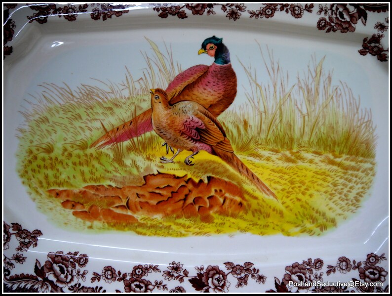 Spode Woodland 17x12 Large Christmas Turkey Platter Brown English