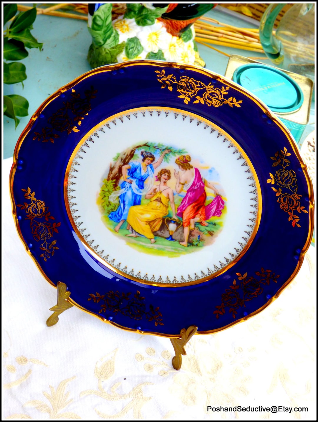 Cobalt Blue & Gold Vintage Dinner Plate 