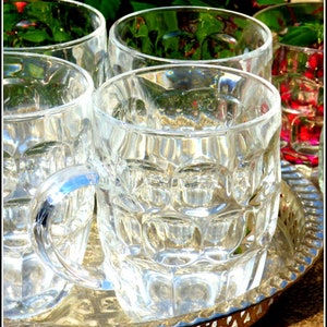 Vintage beer glasses set of 6 with handles, heavy solid glass 0.5L steins unique best man's gift, batchelor party striking collectible decor image 8