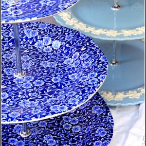 Burleigh china graduated plates of Blue Calico stunning pattern cake stand an exquisite Victorian afternoon tea centrepiece, precious gift image 8