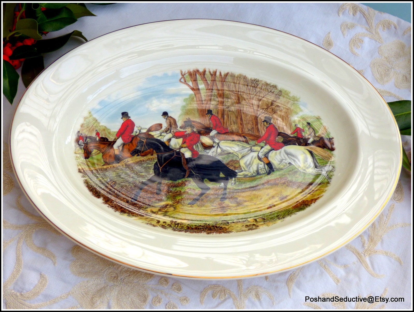 Gallery Detail: Fox Hunting Vintage China Large Platter 13 1 2X11