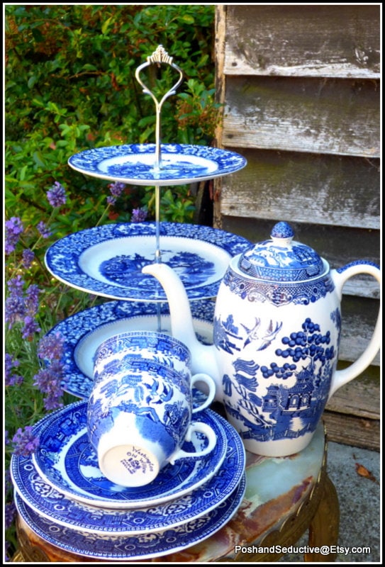Antique Flow Blue Olde Alton Ware English China Handmade Afternoon