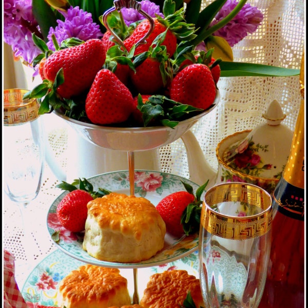 Three tier Churchill Strawberry and Cream handmade country chic cake stand to bring true Wimbledon Championship style to your tea ceremony