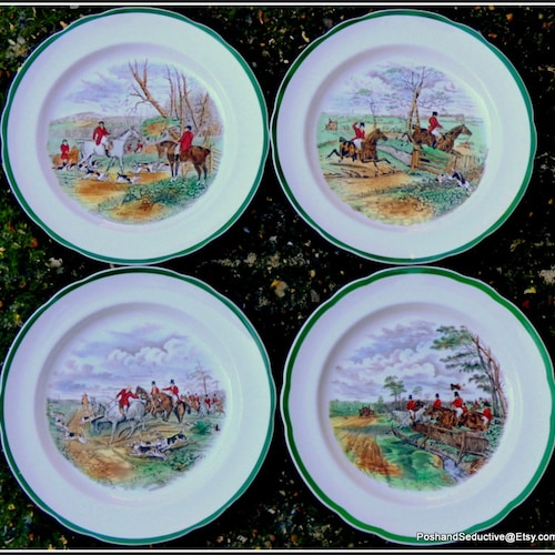 Fox Hunting Dinner Plates Set of Four by Copeland Spode Vintage