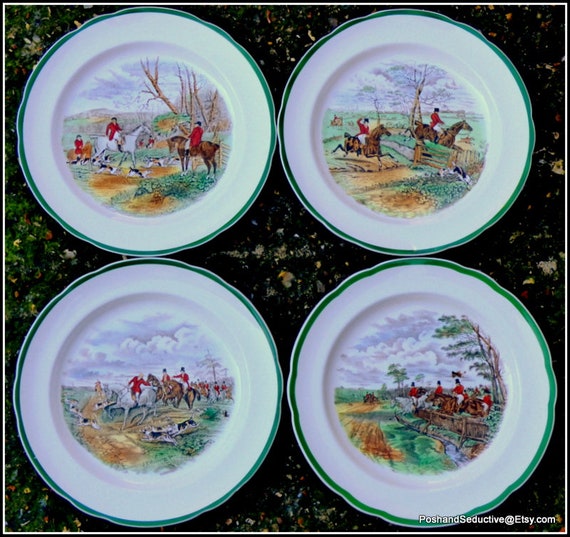 Fox Hunting Dinner Plates Set of Four by Copeland Spode Vintage