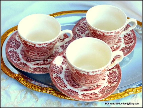 Cups and Saucers Set of Three English Ironstone Tableware