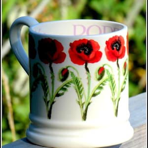 Cup coffee mug 1/2 pt Emma Bridgewater SPONGEWARE solid ironstone exquisite stylish RED POPPY design afternoon tea whimsical charming gift