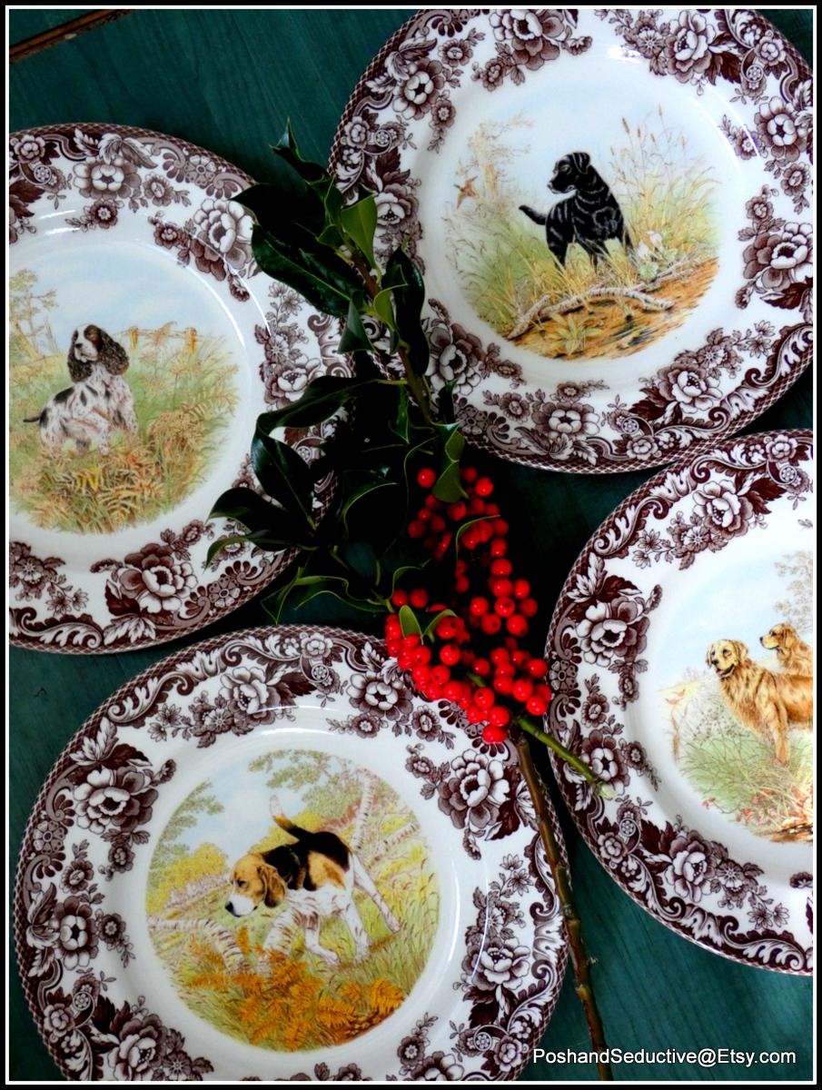 Spode Woodland Series Christmas Dinner Plates Set Four HUNTING