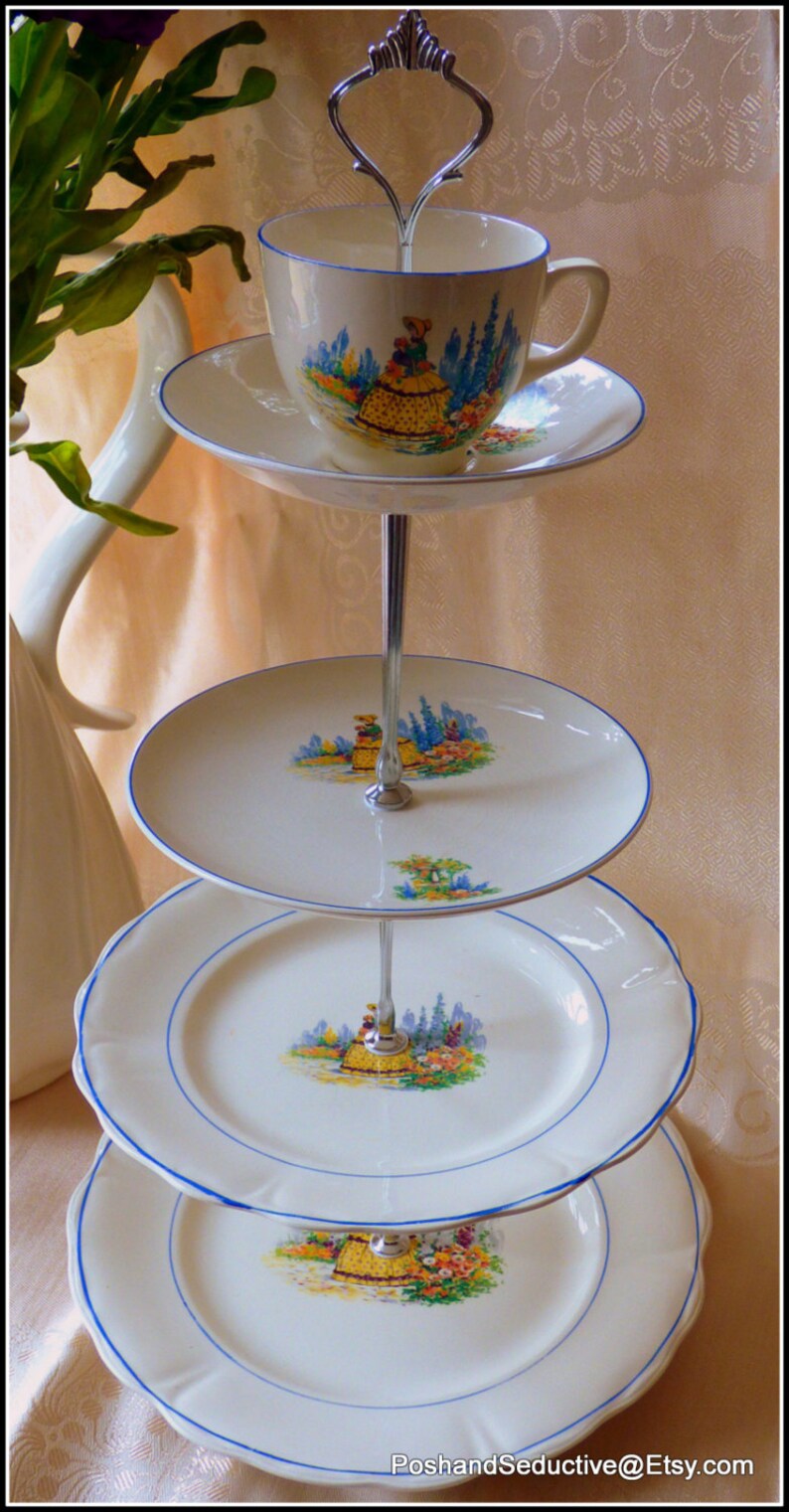Palissy Tiered Handmade Cake Stand Made Using Rare Plates Etsy