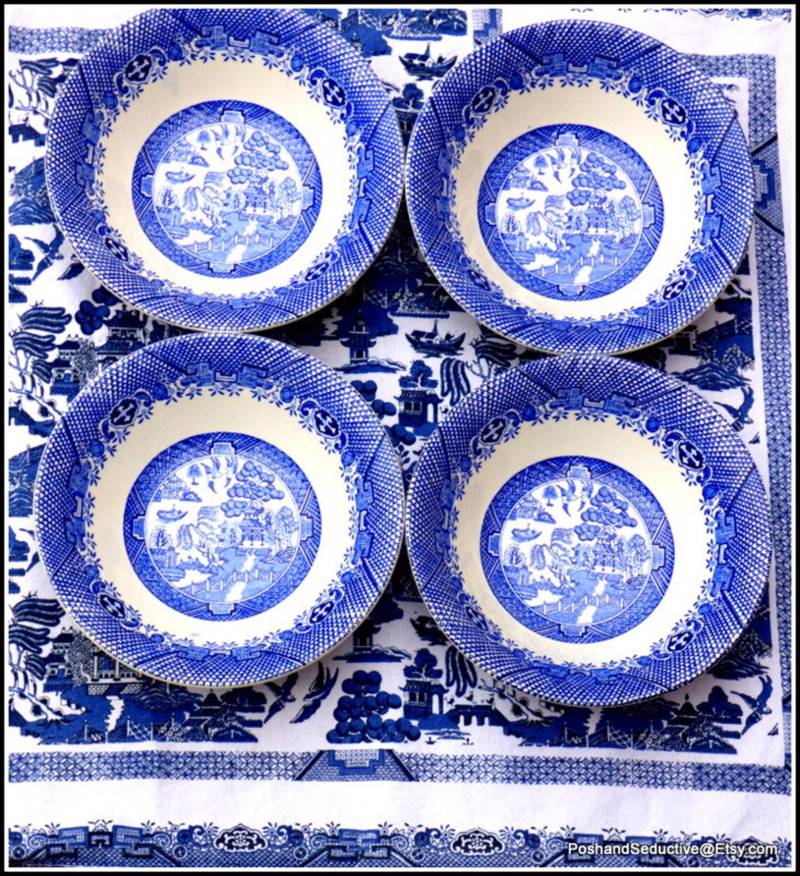 Vintage Blue Willow Cereal Bowls Set of Four Desert Serving Etsy