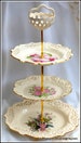 Reticulated floral plates handmade cake stand Royal Creamware, Crown Davenport limited edition certified English china, basket handle, OOAK 