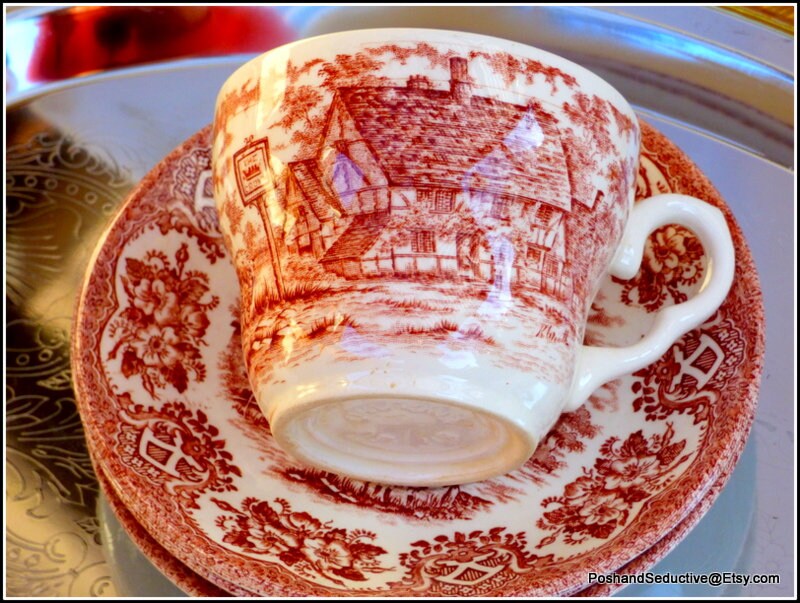 Cups and Saucers Set of Three English Ironstone Tableware Cups and Saucers Set of Three English Ironstone Tableware