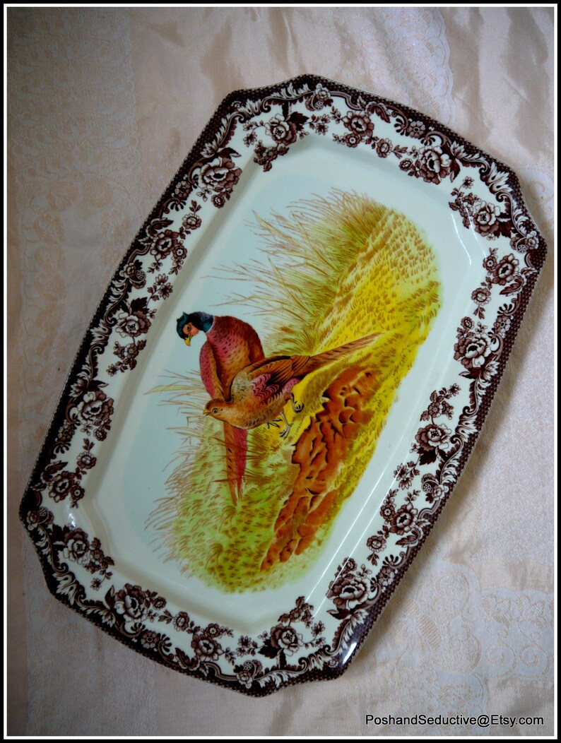 Spode Woodland 17x12 Large Christmas Turkey Platter Brown English