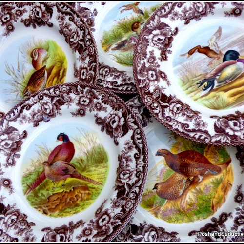Spode Woodland Series Six Dinner Plates Custom Order, Brown