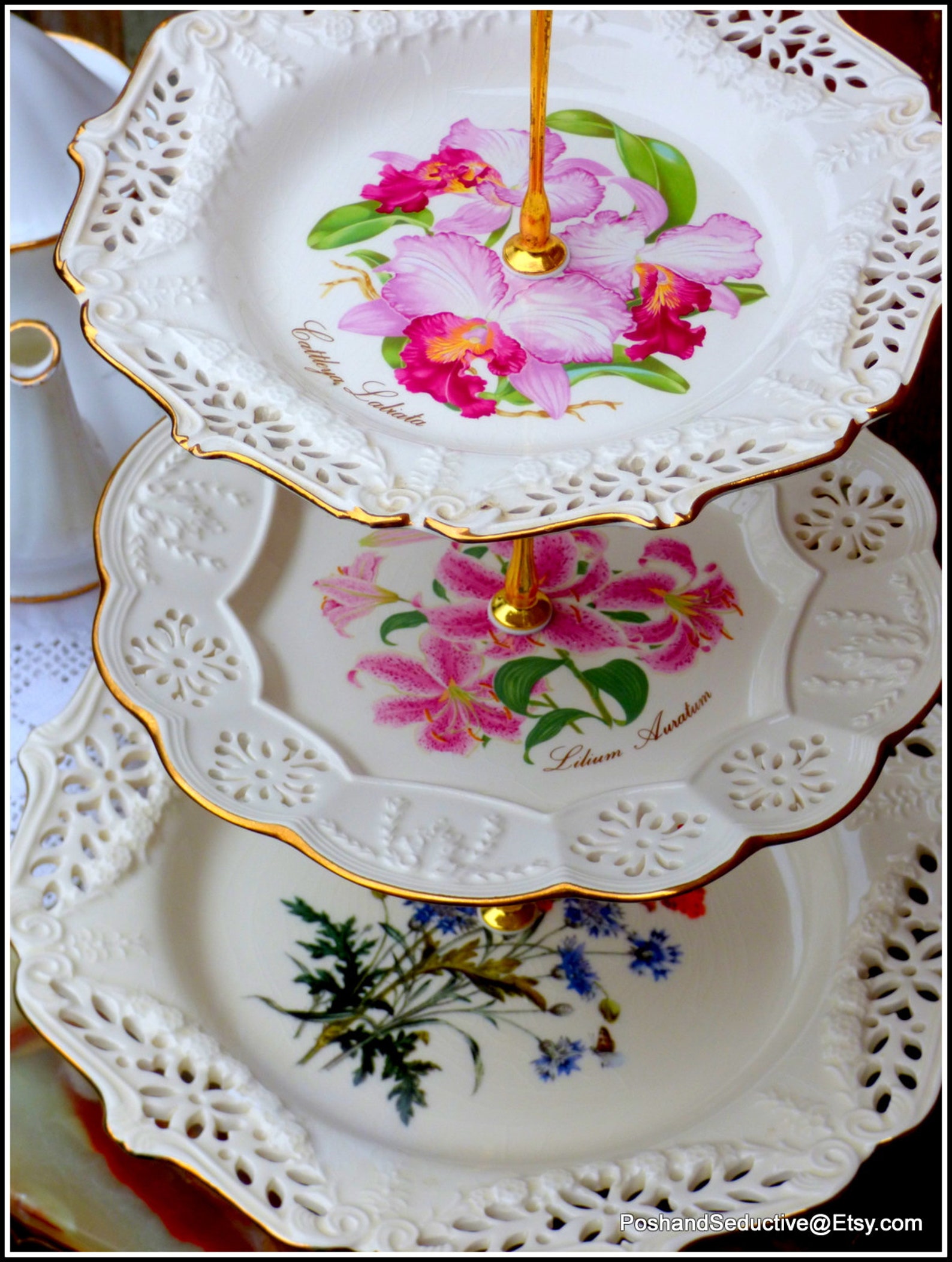 Reticulated Floral Plates Handmade Cake Stand Royal Creamware Etsy UK