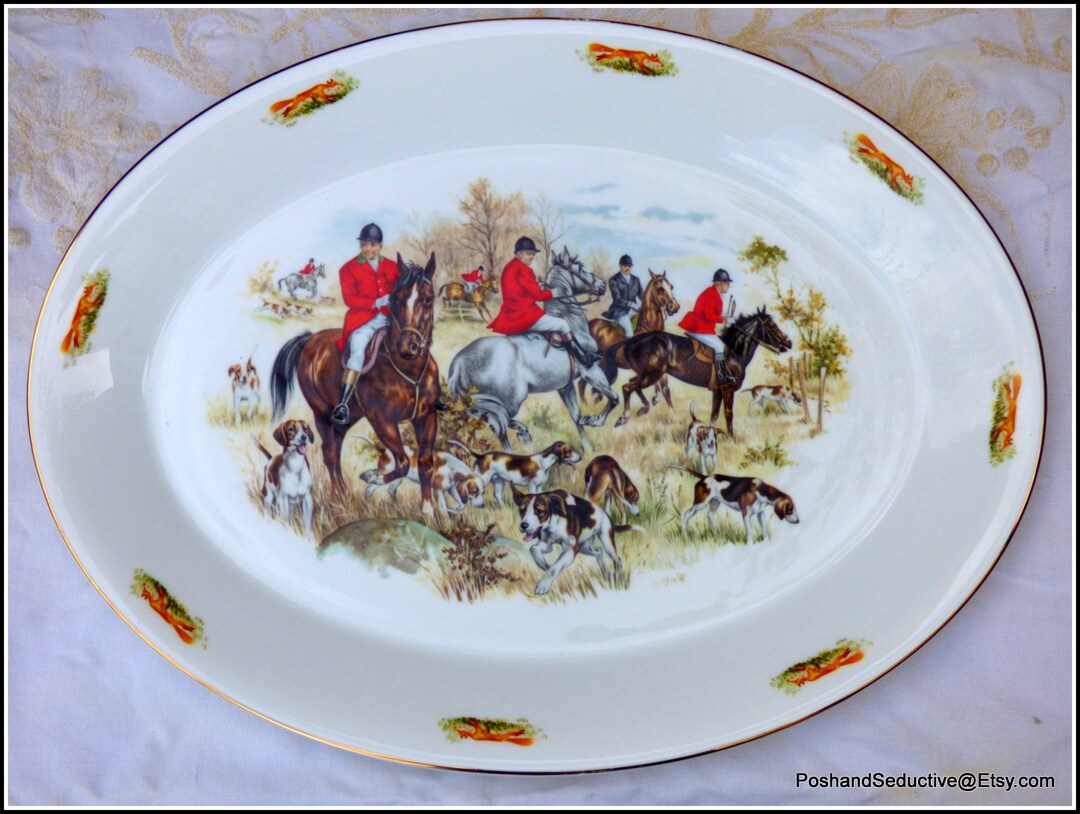 Gallery Detail: Fox Hunting Vintage China Large Platter 16 X 12 Large